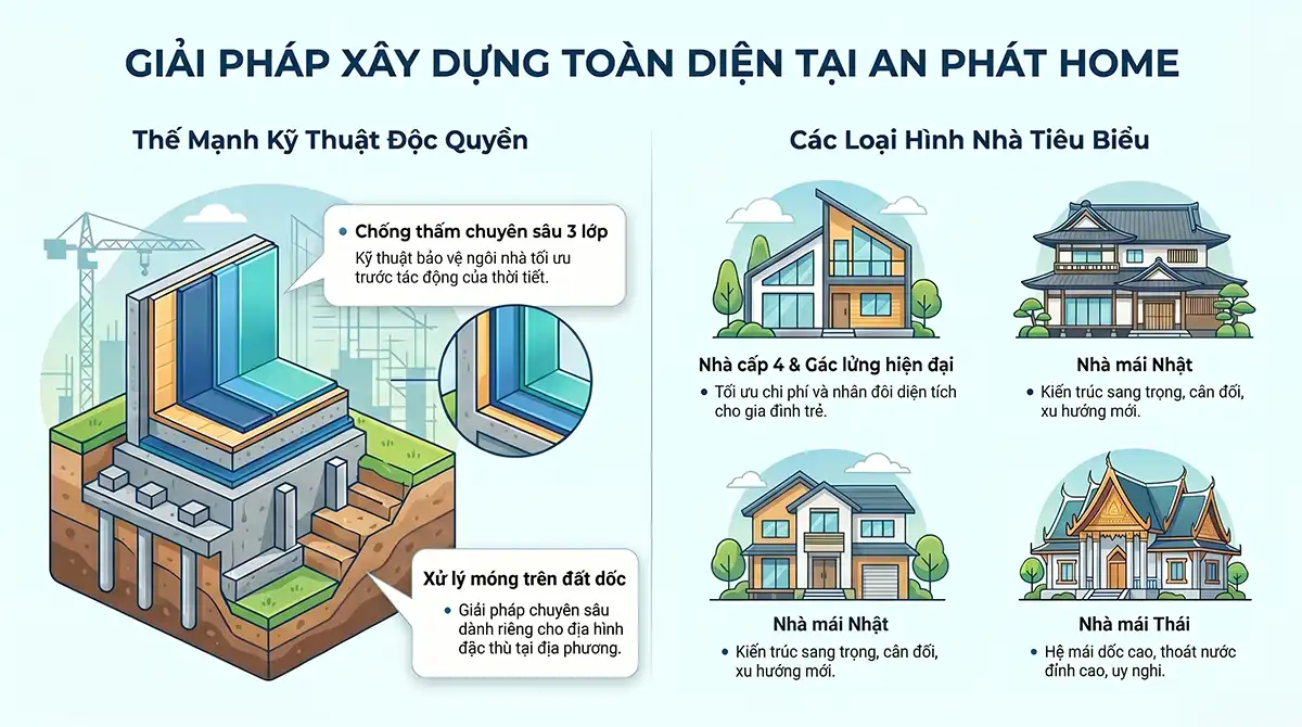 Các kiểu nhà phố biến của dịch vụ xây dựng trọn gói tại Bảo Lộc - An Phát Home