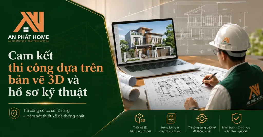 An Phát Home luôn cam kết sẽ thi công dựa trên bản vẽ 3D và hồ sơ kỹ thuật để đảm chất lượng công trình