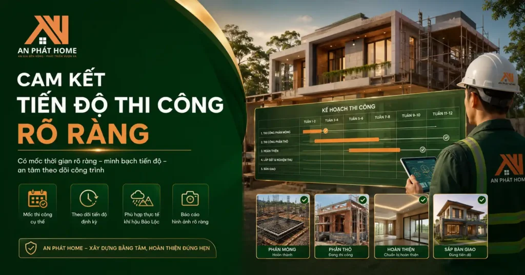 An Phát Home luôn cam kết tiến độ xây dựng rõ ràng giúp gia chủ yên tâm về thời gian công trình được hoàn thiện