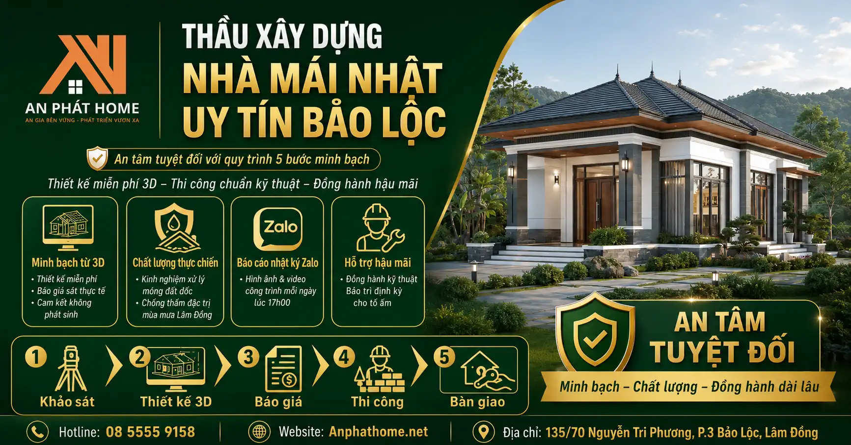 An Phát Home thầu xây dựng nhà mái nhật uy tín tại Bảo Lộc
