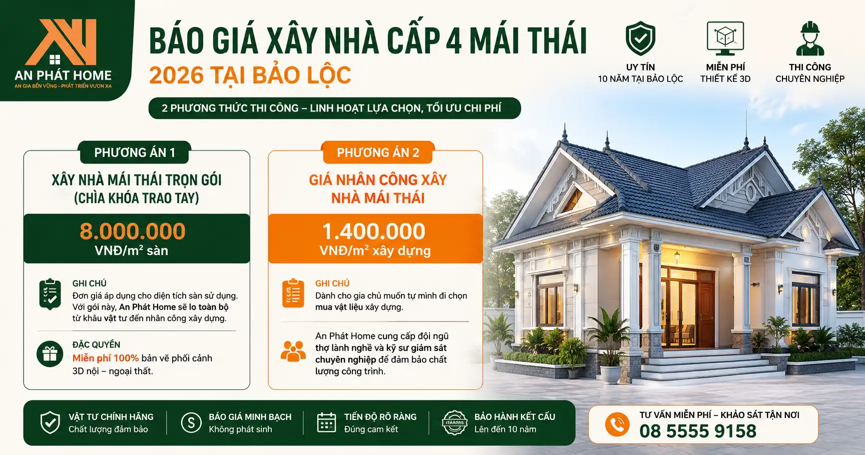 Bảng giá chi tiết dịch vụ xây nhà mái Thái 2026 của An Phát Home