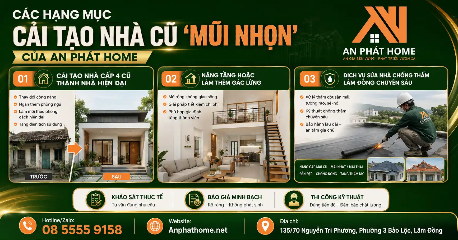 Các hạng mục cải tạo nhà cũ tại Bảo Lộc đặc trưng nhất của An Phát Home