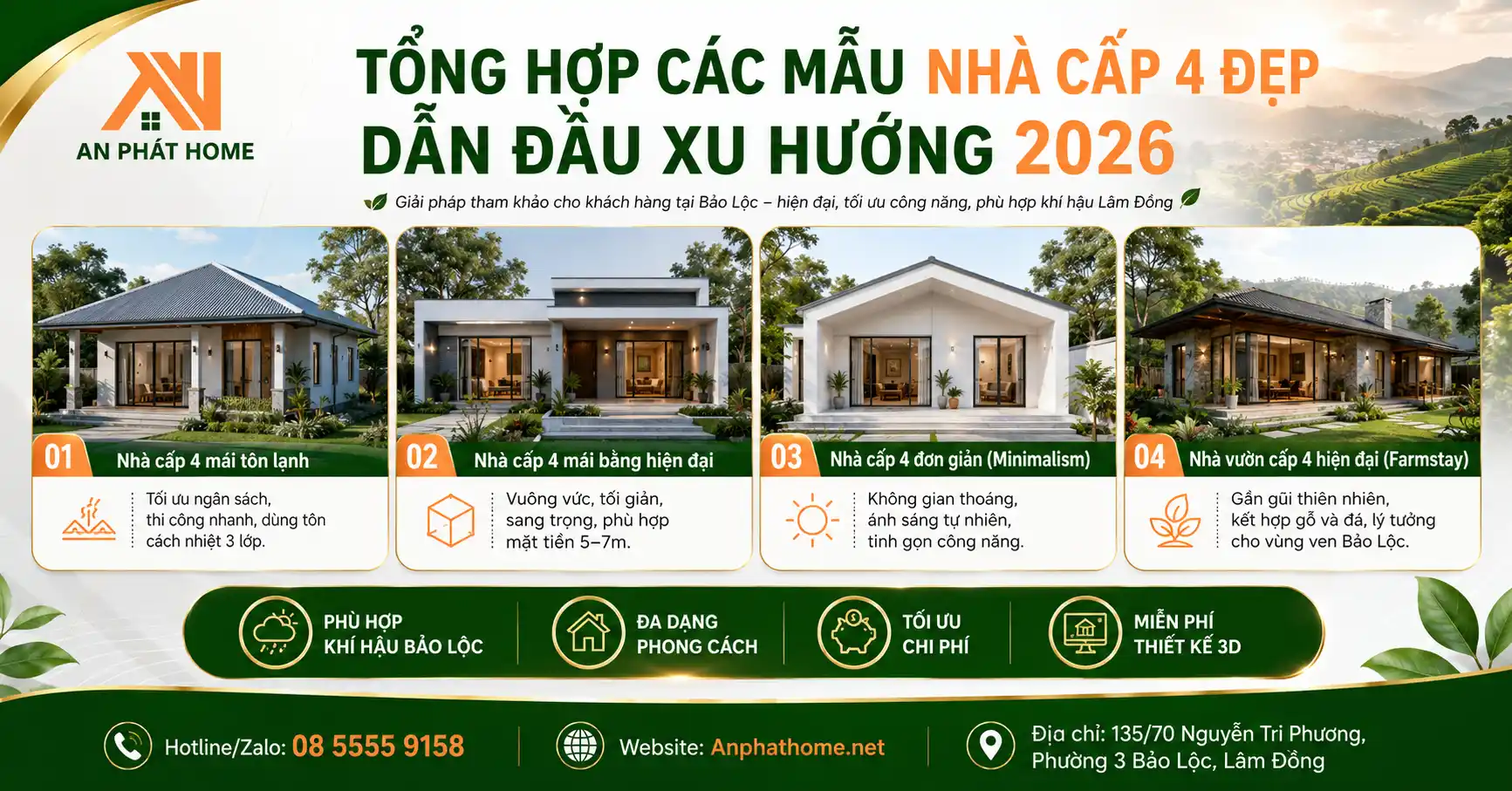 Các mẫu nhà cấp 4 đang rất được ưu chuộng tại Bảo Lộc hiện nay