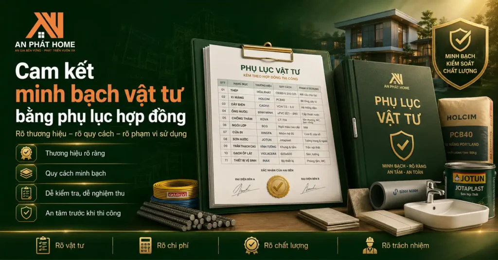 Các vật tư luôn An Phát Home cam kết rõ ràng nguồn gốc thông qua phụ lục hợp đồng