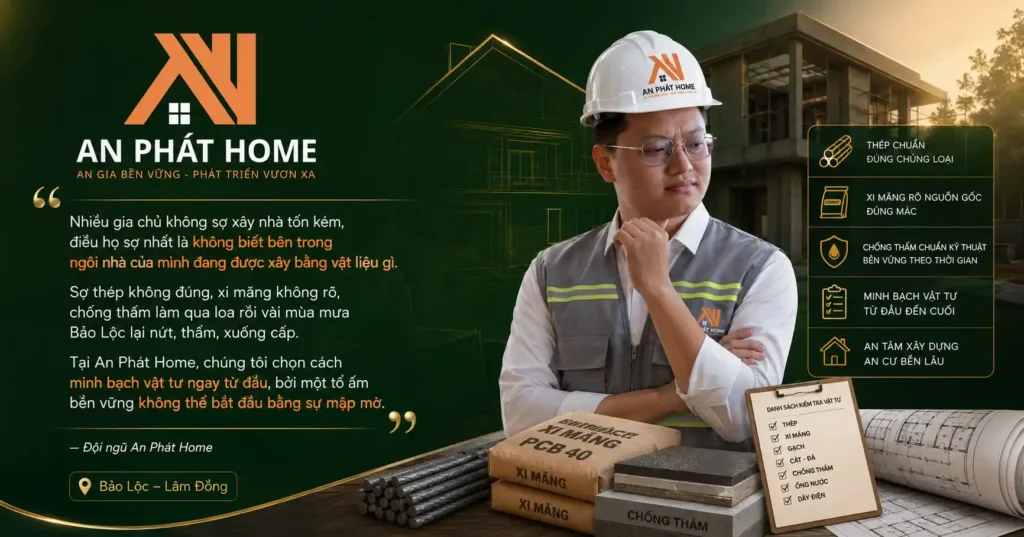Đội ngũ An Phát Home luôn thấu hiểu và đồng cảm với nỗi lo của gia chủ trong vấn đề minh bạch vật liệu xây dựng khi làm nhà