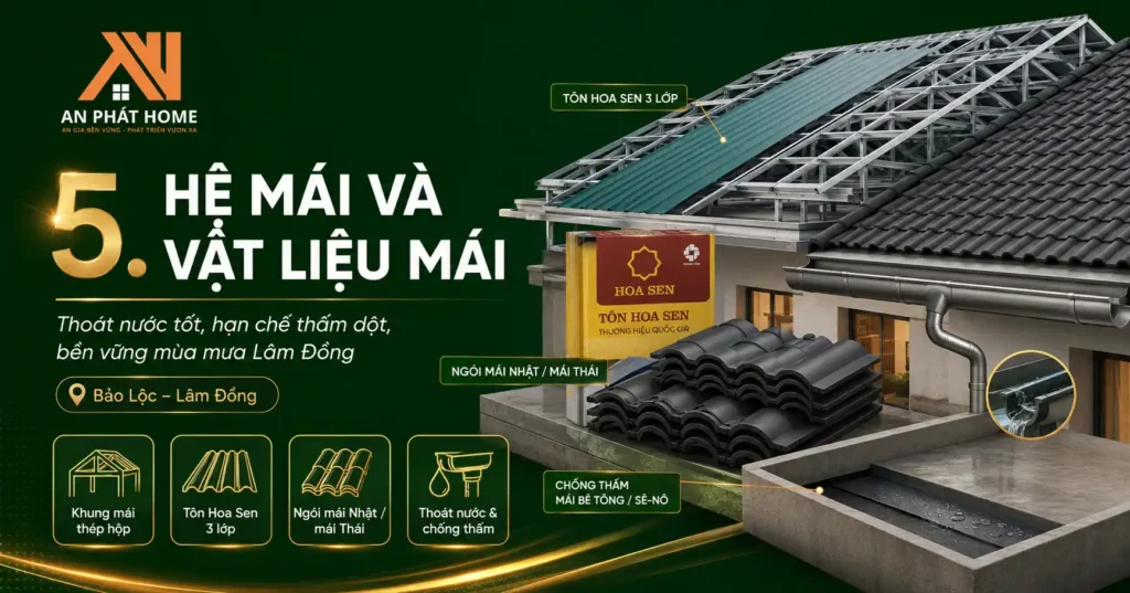 Mái tôn được An Phát Home dùng vật tư chính hãng từ Hoa Sen
