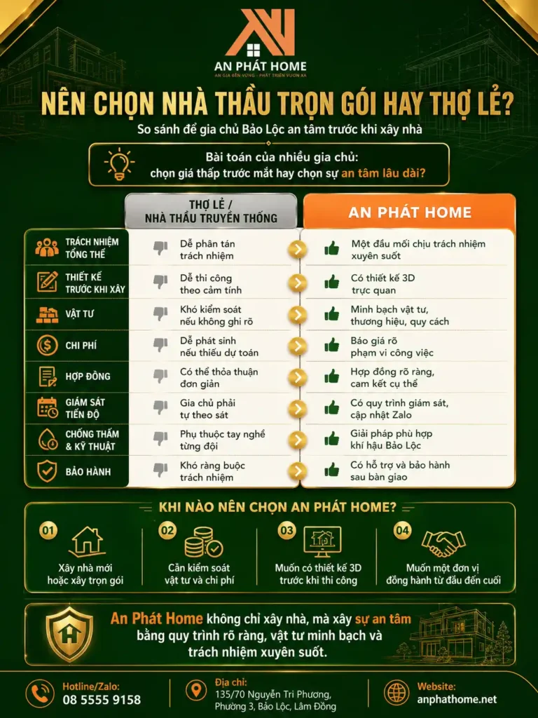 Phân tích tổng quan về việc bạn nên chọn thầu trọn gói của An Phát Home hay là thợ lẻ
