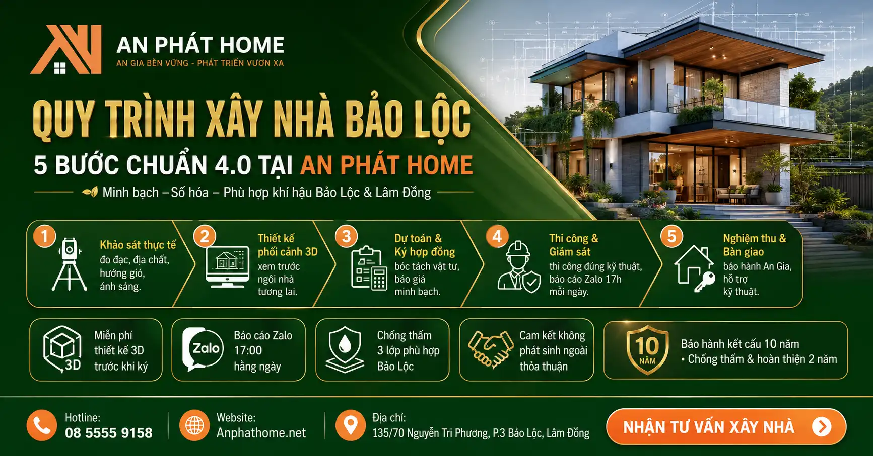 Quy trình 5 bước xây dựng nhà Bảo Lộc tại An Phát Home
