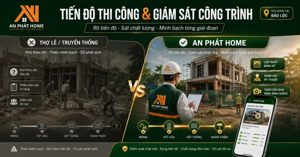 Thợ lẻ và An Phát Home rất khác nhau về tiến độ thi công và giám sát công trình