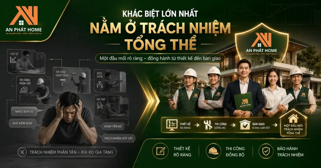 Trách nhiệm khi bạn chọn thầu xây dựng trọn gói của An Phát Home luôn rõ ràng hơn thuê thợ lẻ