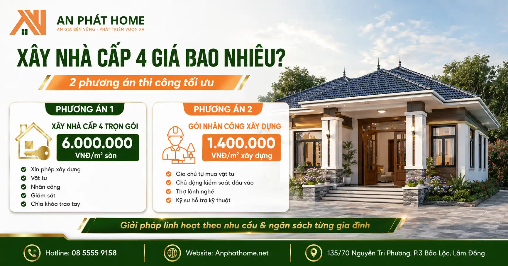 Xây nhà cấp 4 ở Bảo Lộc giá bao nhiêu tại An Phát Home