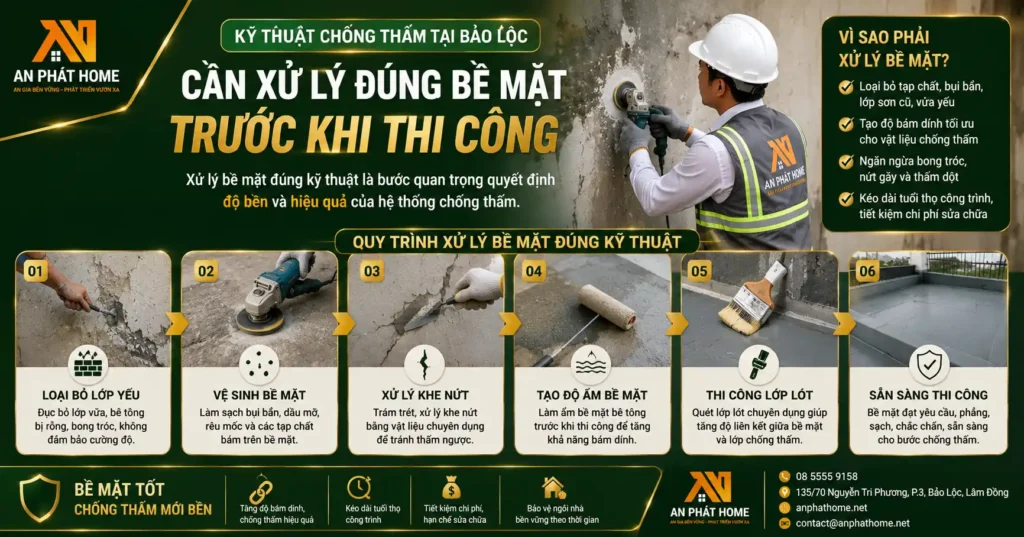 Xử lý bề mặt đúng cách giúp công trình sau đó chống thấm hiệu quả hơn