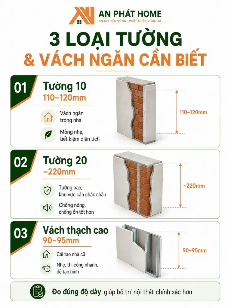 3 loại tường vách ngăn cơ bản nhất hiện nay
