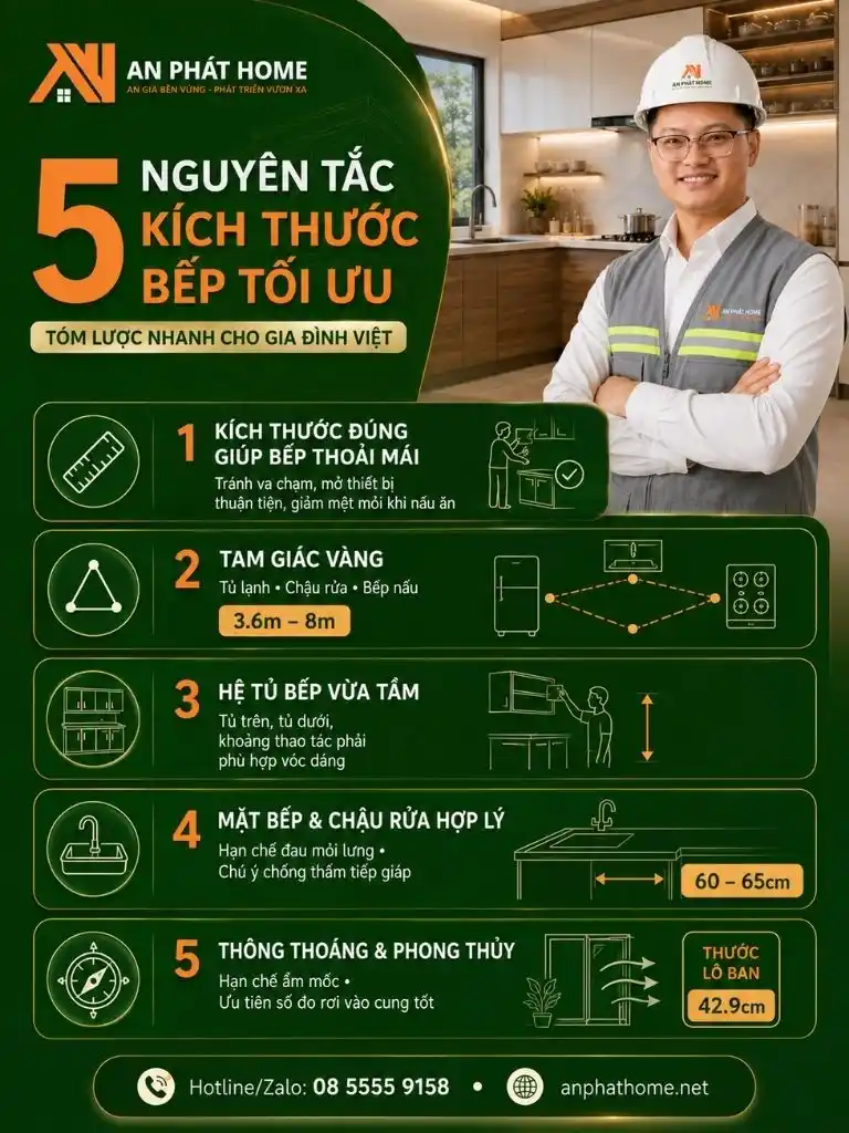 5 nguyên tác quan trọng để tối ưu kích thước phòng bếp