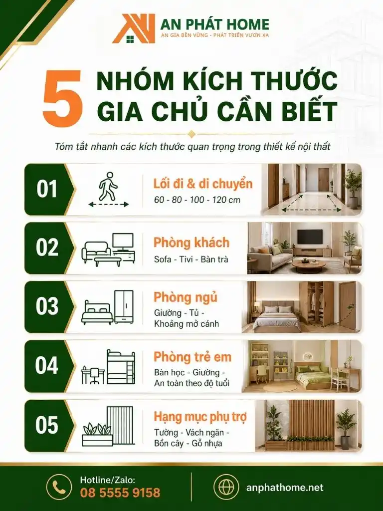 5 nhóm kích thước nội thất phổ biến cần lưu ý