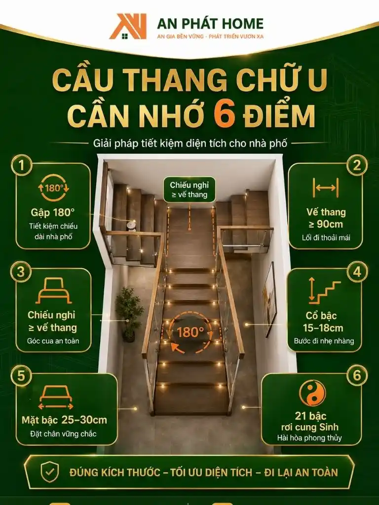 6 điểm cần lưu ý của cầu thang chữ U mỗi căn nhà cần làm