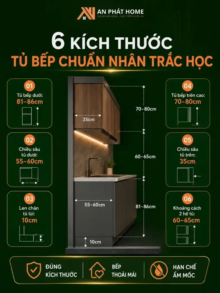 6 kích thước tủ bếp tiêu chuẩn nhân trắc học