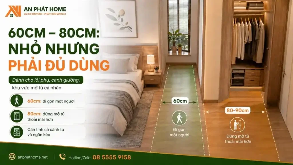 60-80mm là chiều rộng lối đi nhỏ nhưng đủ dùng cần tính toán kỹ