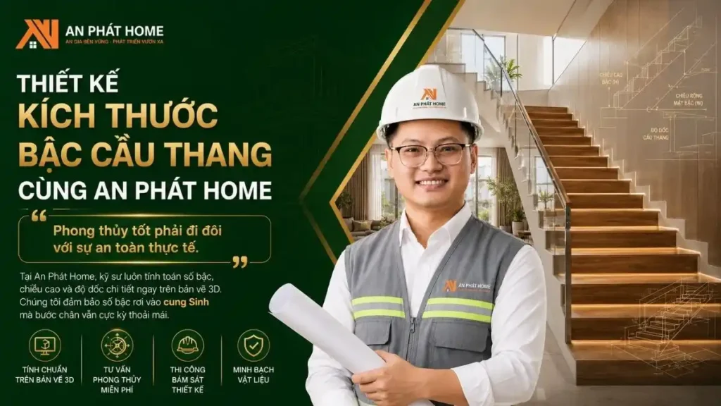 Bậc cầu thang đúng kích thước và phản ánh yếu tố phong thủy luôn được An Phát Home lưu ý