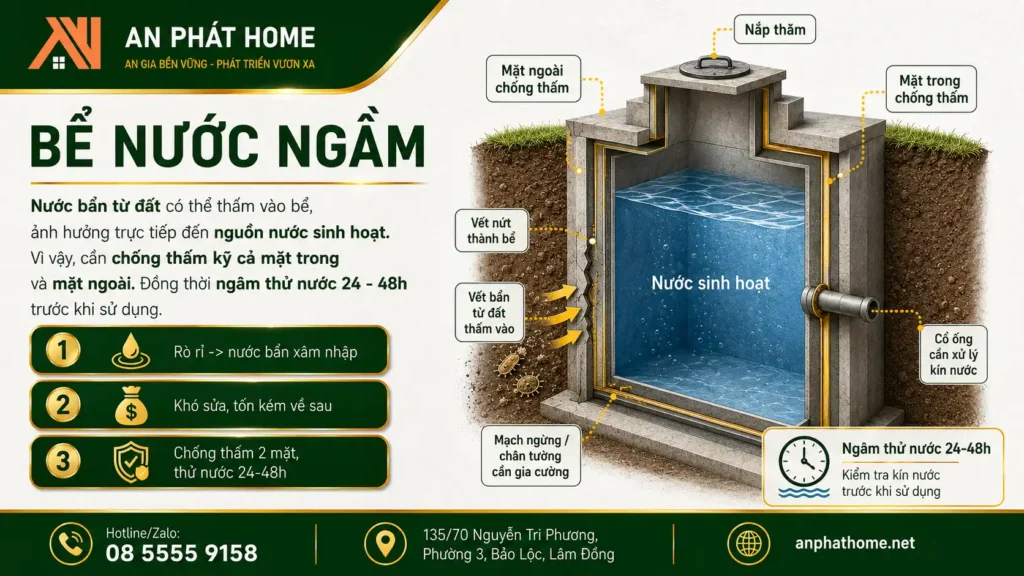 Bể nước ngầm là nguyên nhân bị ngấm nhà nếu không chống thấm tốt