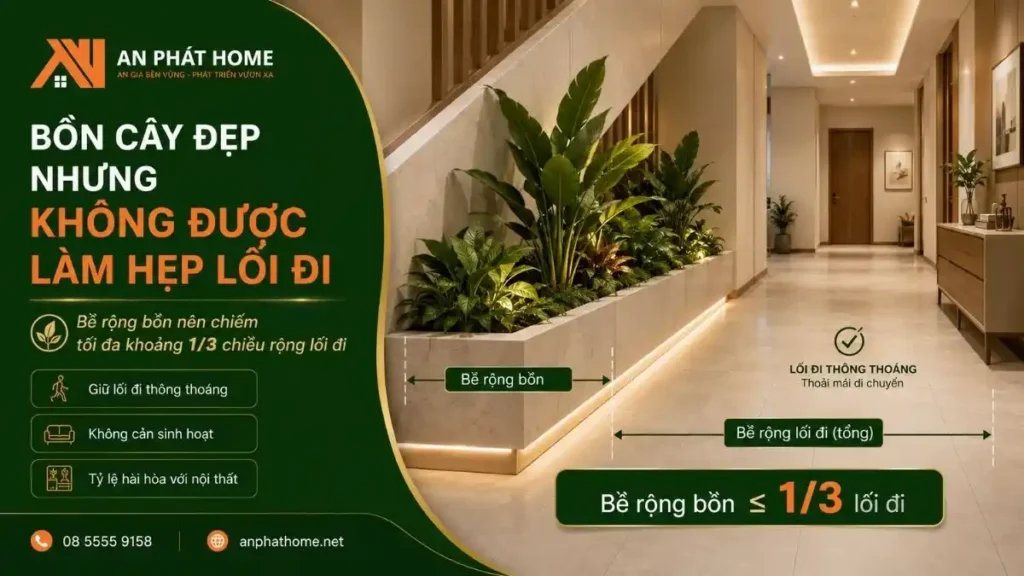 Bồn cây đẹp nếu kích thước bồn nội thất chuẩn thì căn nhà sẽ không bị chật