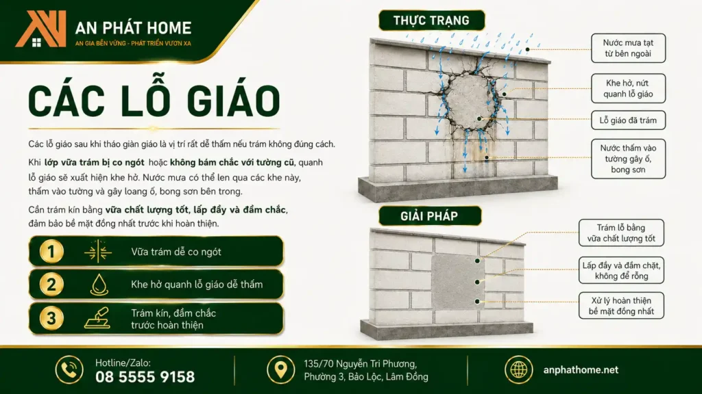 Các lỗ giáo thường ít được để ý cho việc chống thấm