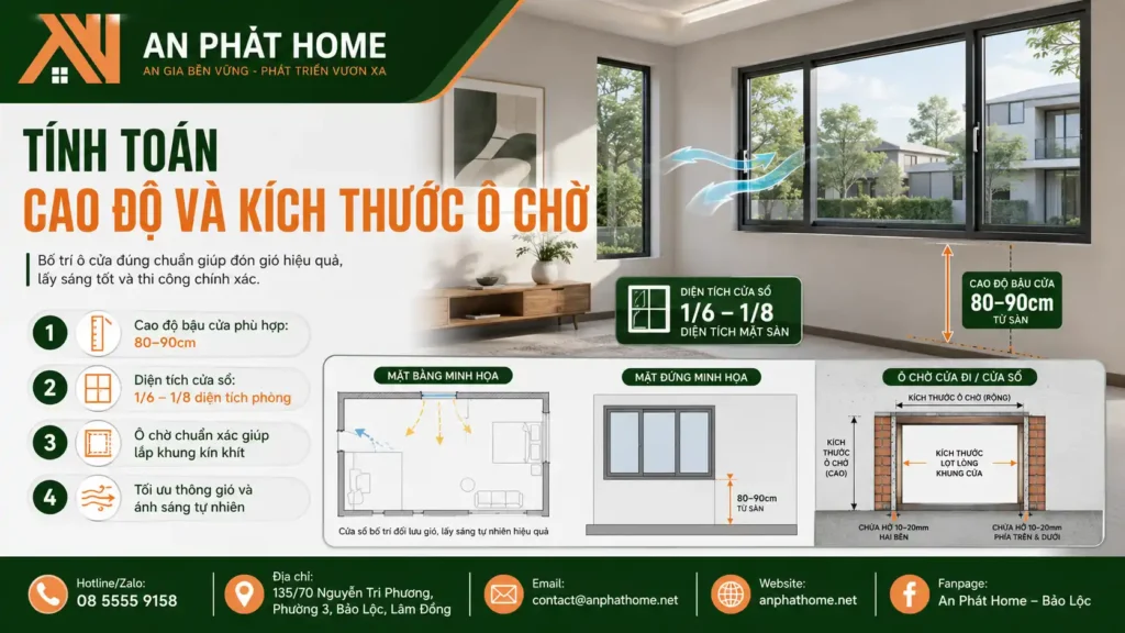 Cần tính toán kỹ độ cao và kích thước ô cửa để giúp việc thi công thuận lợi