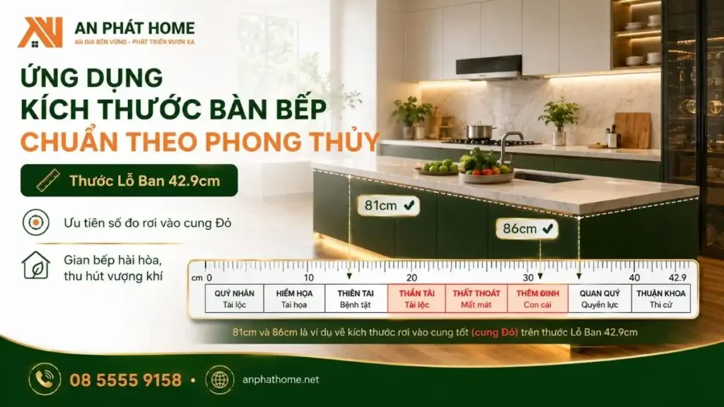 Cần ứng dụng kích thước bàn bếp chuẩn theo phong thủy giúp gia chủ phát triển