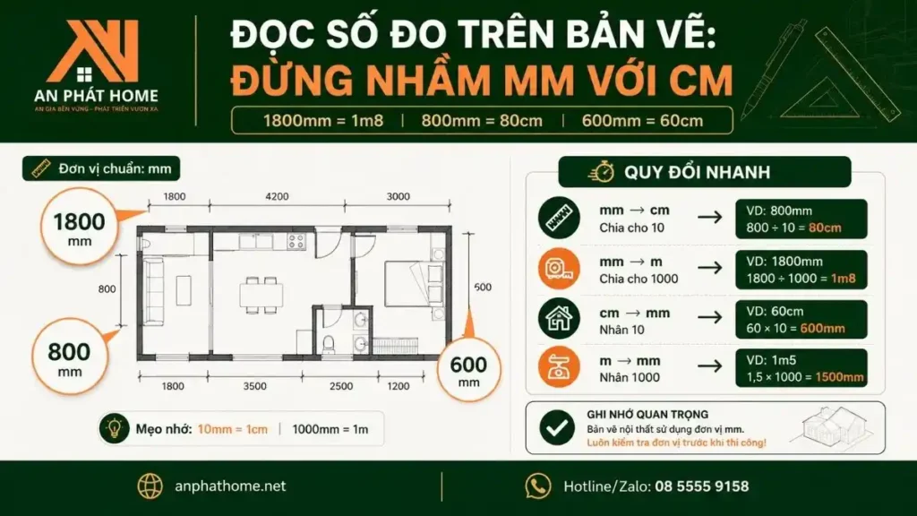 Cần xem rõ đơn vị đo trước khi đọc bản vẽ để không bị nhầm lẫn