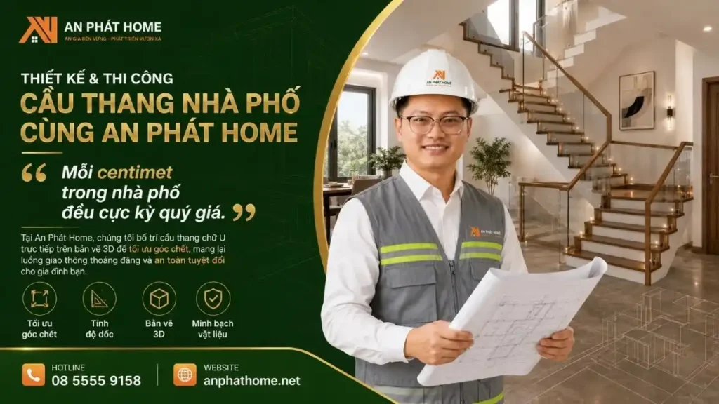 Cầu thang chữ U cũng cần có một thiết kế hợp lý sẽ giúp căn nhà rộng rãi