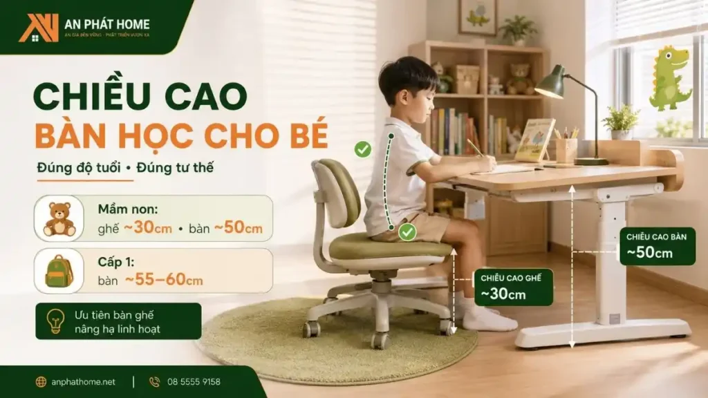 Chiều cao bàn học cho trẻ em phù hợp với từng lứa tuổi