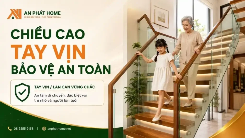 Chiều cao tay vịn cầu thang phù hợp sẽ giúp đem lại an toàn
