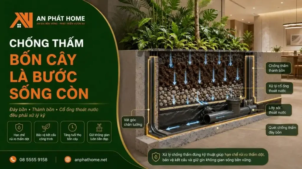 Chống thấm khi làm bồn cây nội thất là việc cần lưu ý