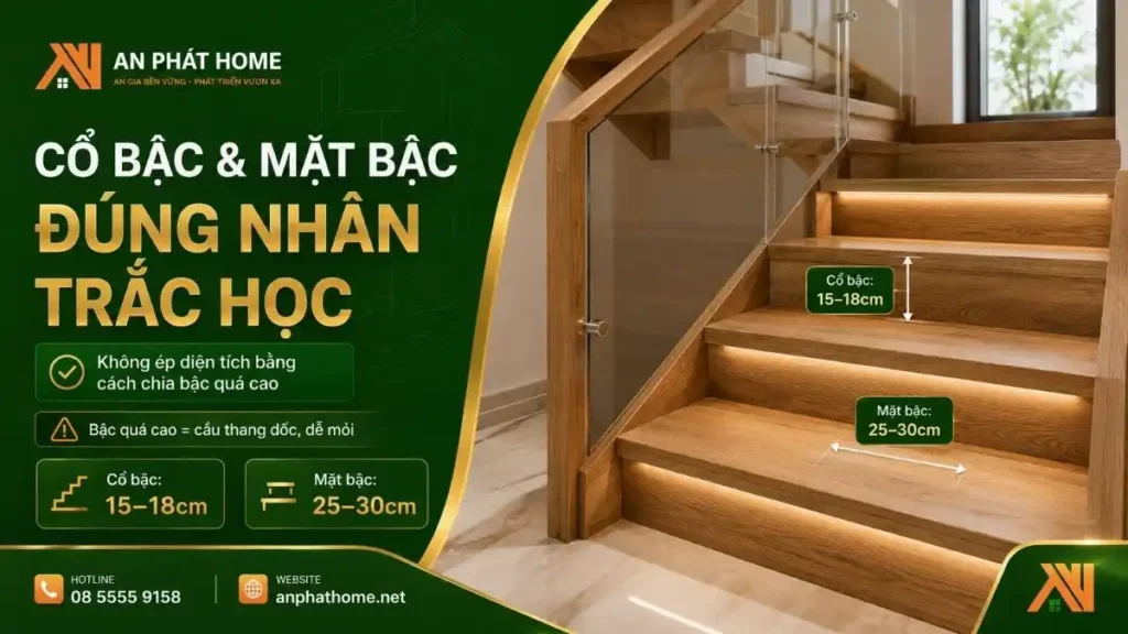 Cổ bậc và mặt bậc cũng cần quan tâm đến yếu tố nhân trắc học