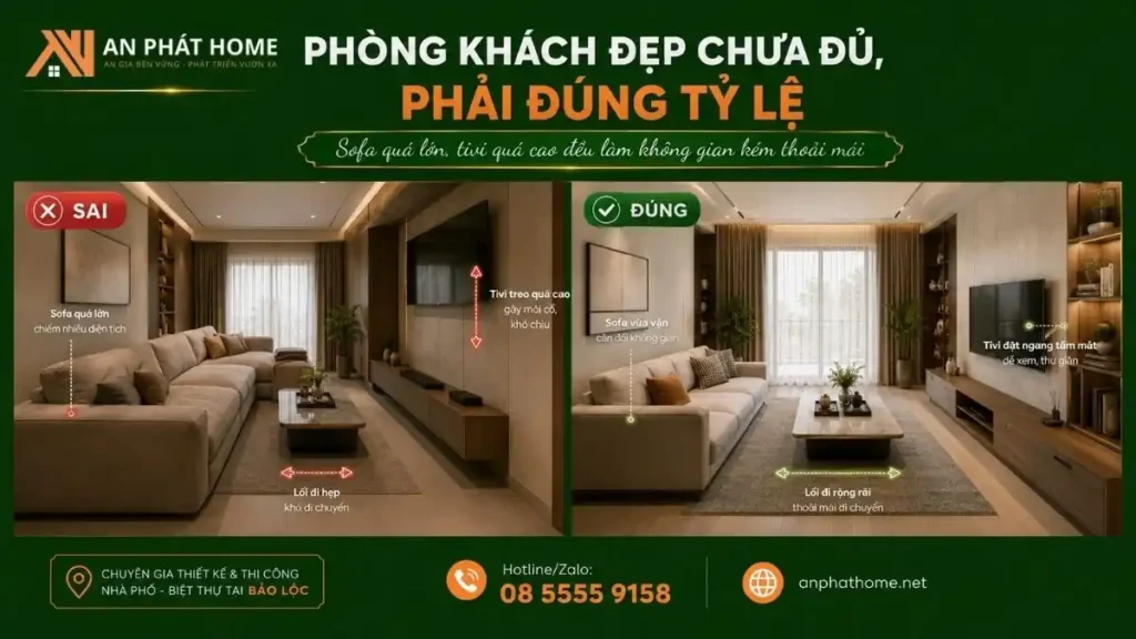 Để một phòng khách đẹp thì điều quan trọng cần thiết kế đúng tỷ lệ