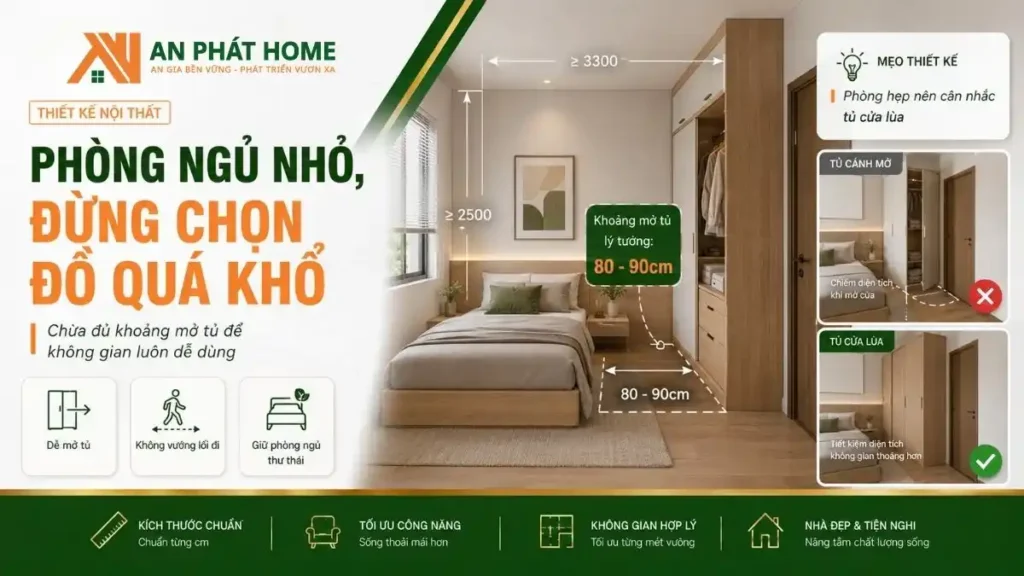 Để phòng ngủ thoải mái thì chọn đồ nội thất cần lưu ý kích thước