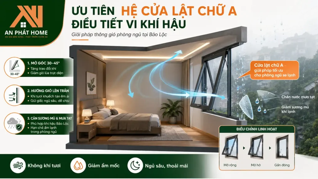 Dùng hệ cửa chữ A để điều tiết không khí lưu thông