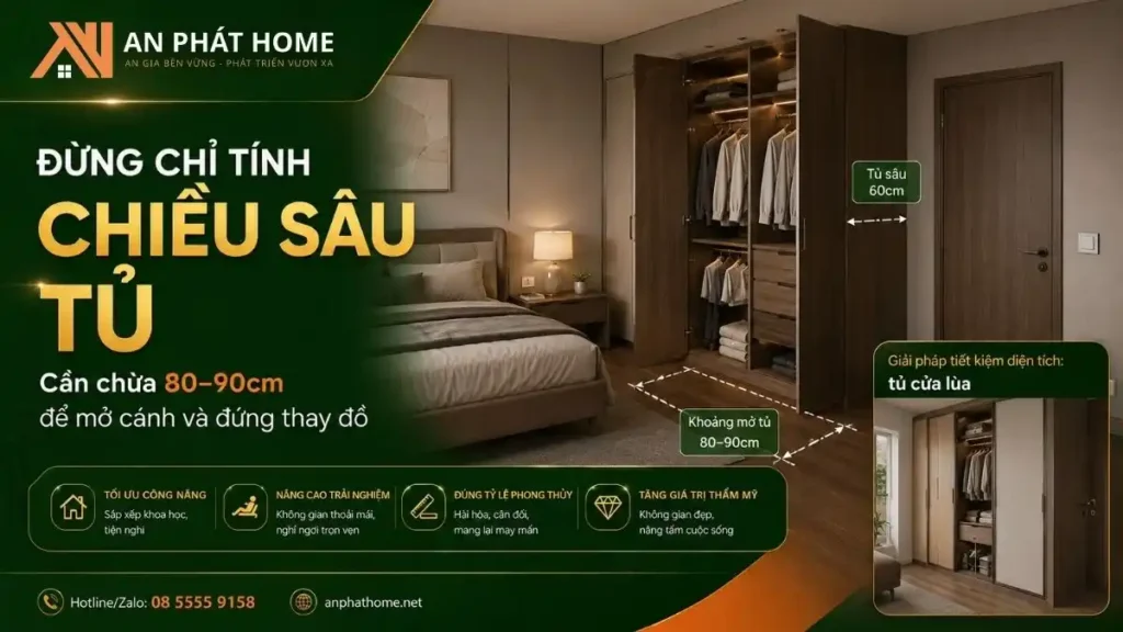 Đừng tính kích thước phòng ngủ chỉ với chiều sâu vì nó chưa đủ