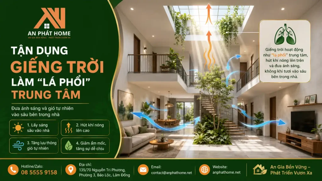 Giếng trời là một lá phổi xanh tốt nhất cho căn nhà có không gian mở