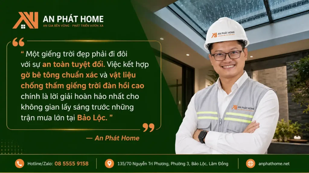 Giếng trời là nơi rất dễ bị thấm gây hậu quả lớn, An Phát Home luôn cẩn thận hạng mục này trong thi công