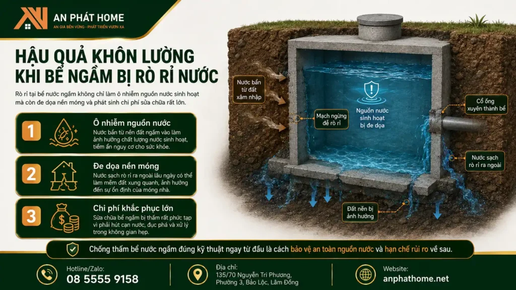 Hậu quả nếu bể ngầm bị rò rỉ nước là vô cùng nguy hiểm