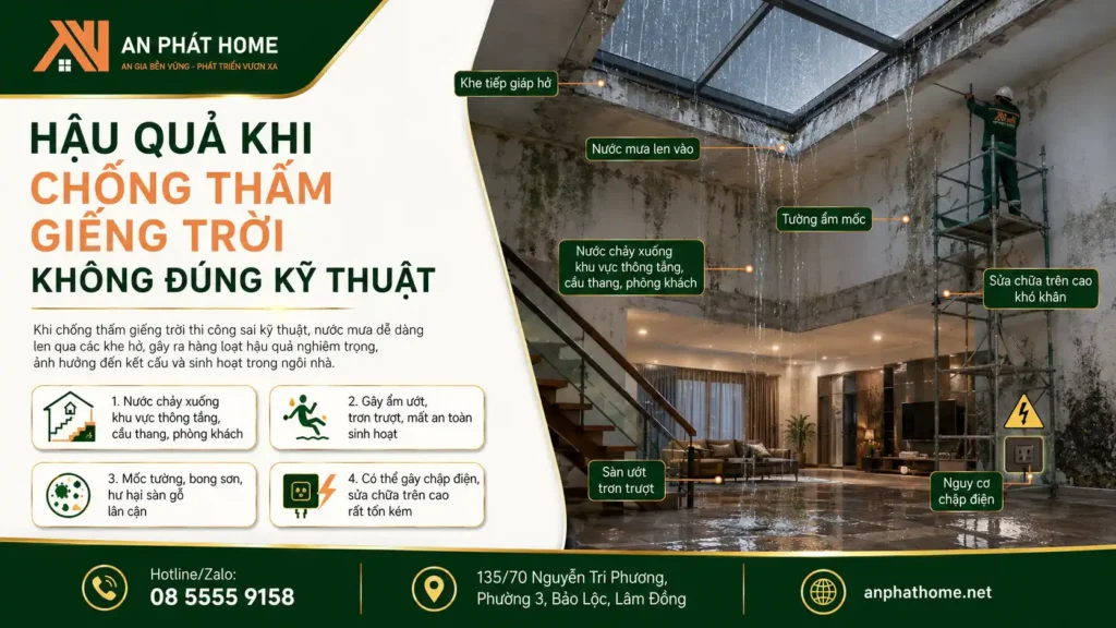 Hậu quả sẽ thật lớn nếu chống thấm giếng trời không hiệu quả