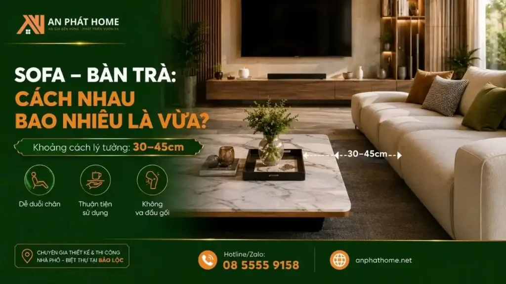 Khoảng cách Sofa và bàn trà cũng cần lưu ý để tạo cân đối