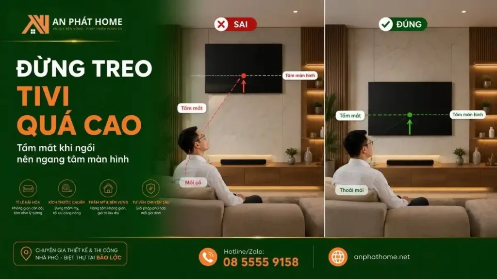 Không nên treo TV quá cao sẽ khiến mặt nhìn bị mỏi