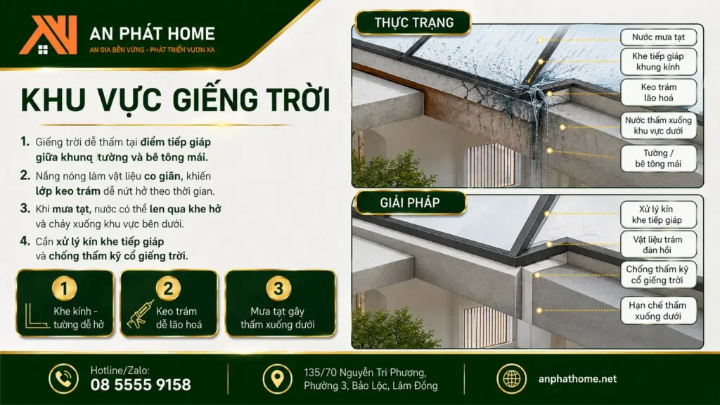 Khu vực giếng trời cần được chống thấm thật tốt để đảm bảo công trình