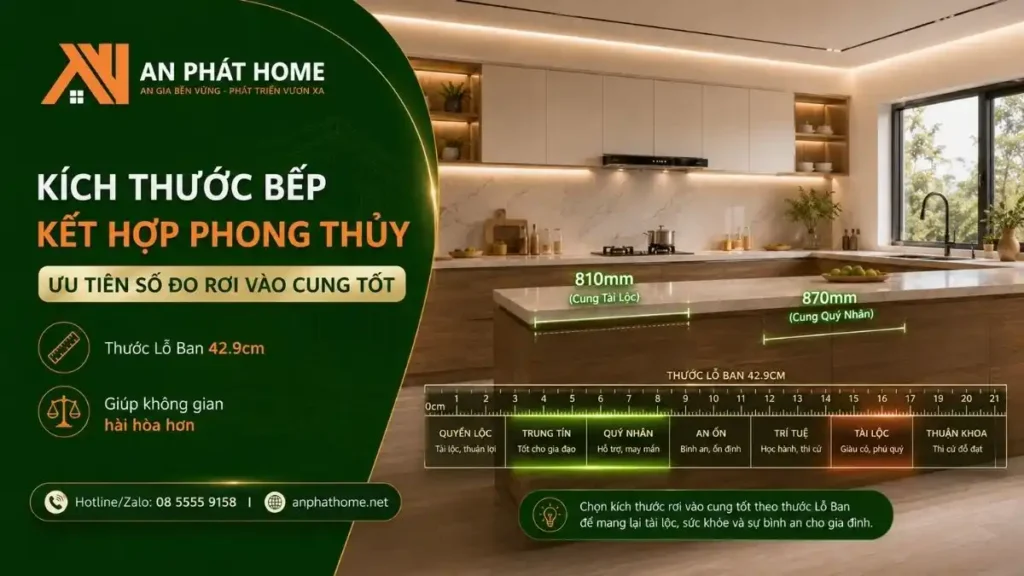 Kích thước bếp kết hợp phong thủy giúp gia chủ mọi việc thuận lợi hơn