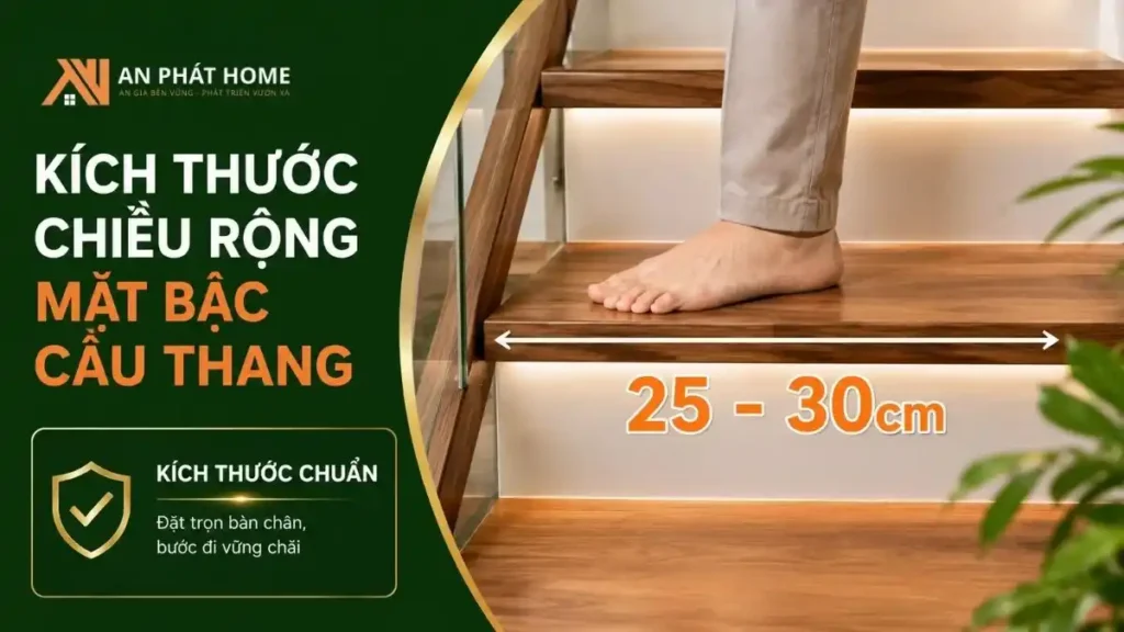 Kích thước chiều rộng bậc cầu thang nên ở 25 đến 30cm