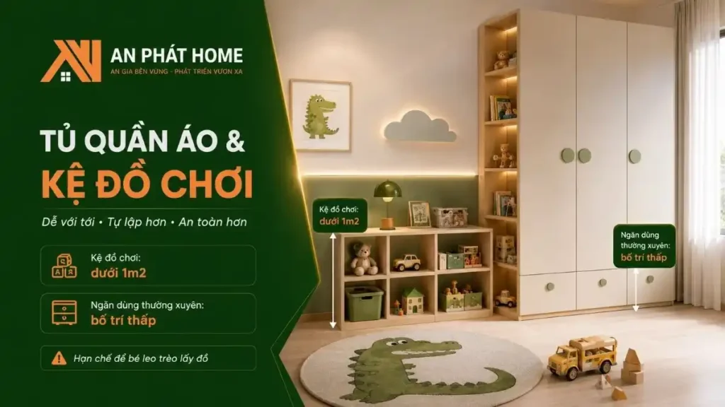 Kích thước nội thất đồ trẻ em cần chú ý từng tủ kệ, đồ chơi