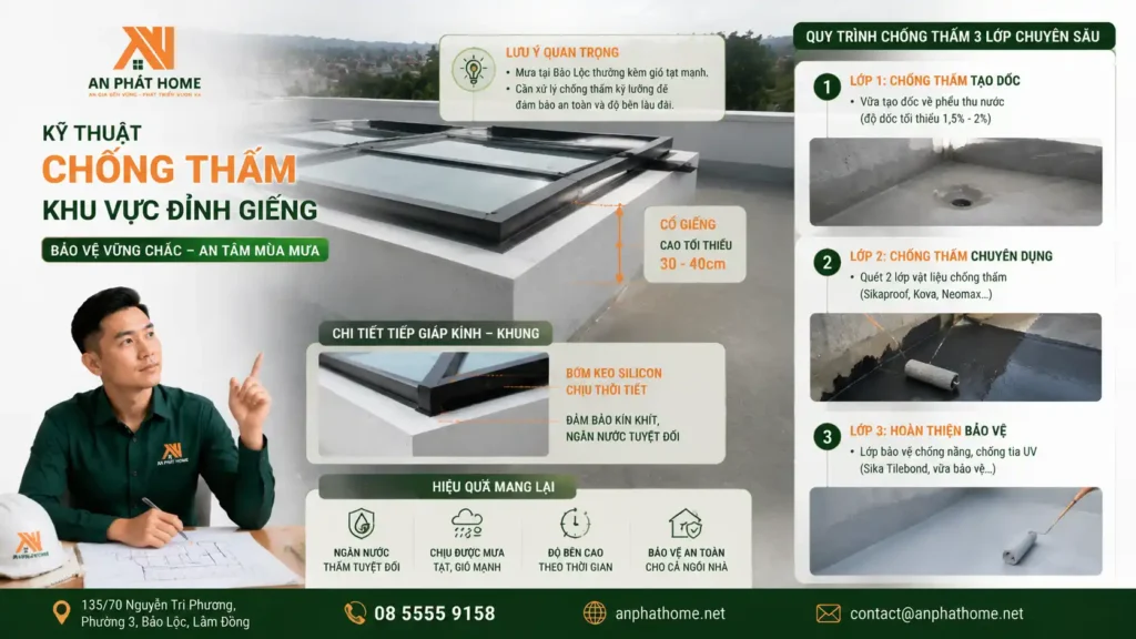 Kỹ thuật chống thấm giếng trời vô cùng quan trọng để có thể sử dụng bền bỉ