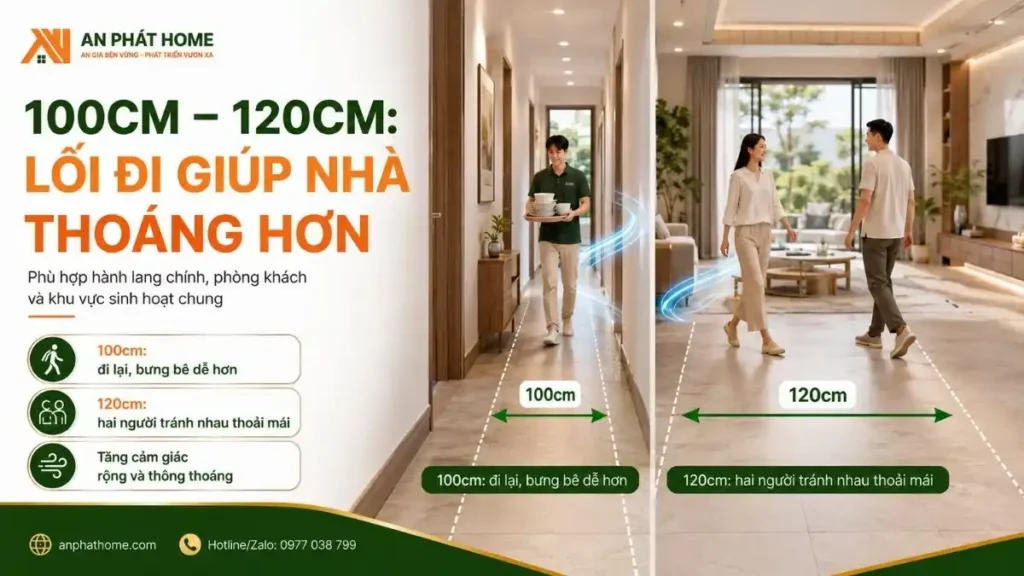 Lối đi chuẩn 100-120mm giúp căn nhà thoáng hơn